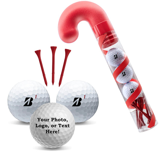 Refurbished Bridgestone Tour B RX 3 Personalized Golf Balls and 10 Non-Personalized Tees in Candy Cane Packaging