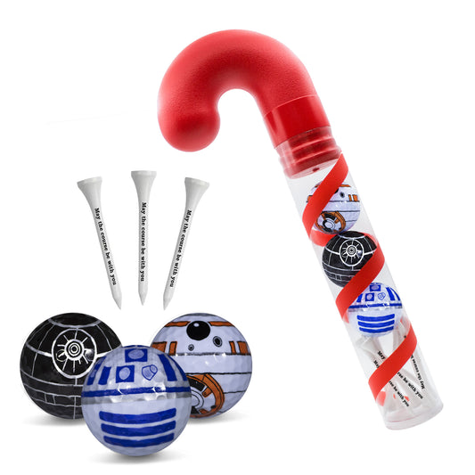 New Novelty R2D2, Death Star, BB8 Golf Balls and Tees in Candy Cane Packaging