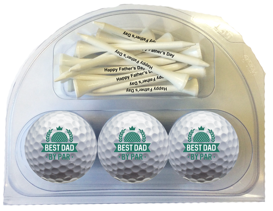 New Novelty Best Dad By Par Banner Golf Balls Set – 3 Custom Balls 20 Tees