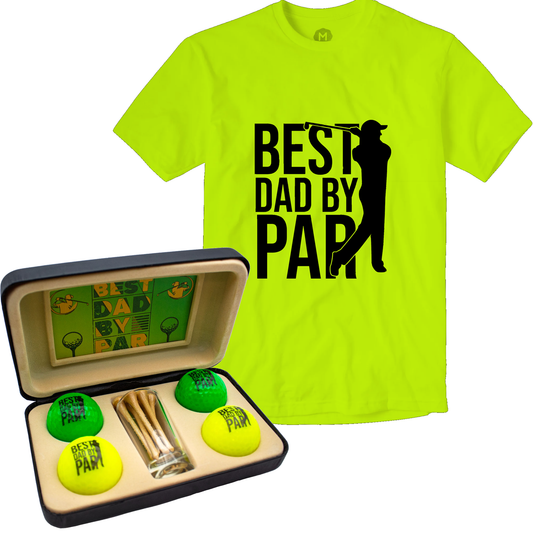 Best Dad By Par Golf Gift Set with Yellow T-Shirt – Premium Novelty Golf Balls, Tees & Keepsakes