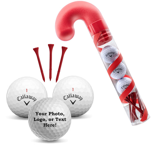 Refurbished Callaway Chrome Soft 3 Personalized Golf Balls and 10 Non-Personalized Tees in Candy Cane Packaging