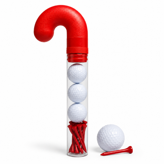 New Novelty 3 Golf Balls and 10 Red Tees - Candy Cane Packaging