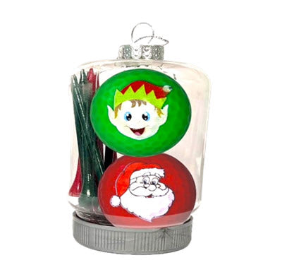 New Novelty Santa and Elf Golf Balls and 10 Tees in Ornament
