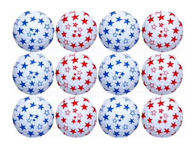 Blue and Red stars in white golf balls